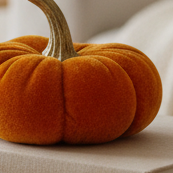 Mini Orange Velvet Pumpkin With Gold Stem