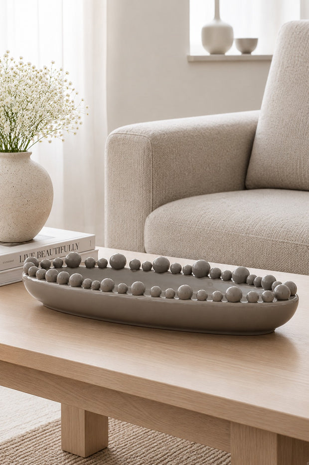Oval Extra Large Grey Bobble Bowl | Decorative Ball Bowl