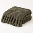 Olive Green Sherpa Tasselled Blanket Throw