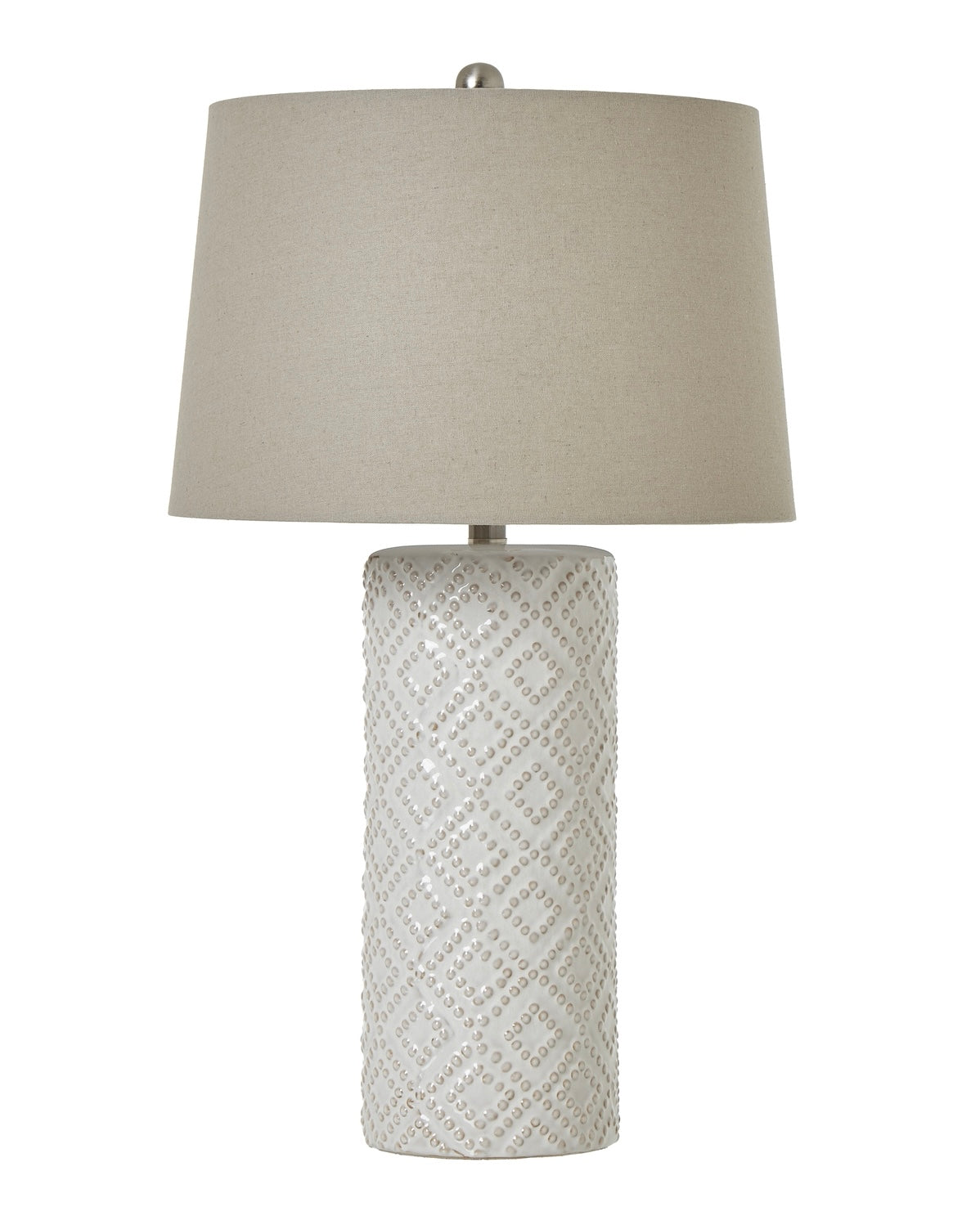 Tall white beaded ceramic lamp for lighting by Hill Interiors, featuring a sleek design with intricate bead detailing.