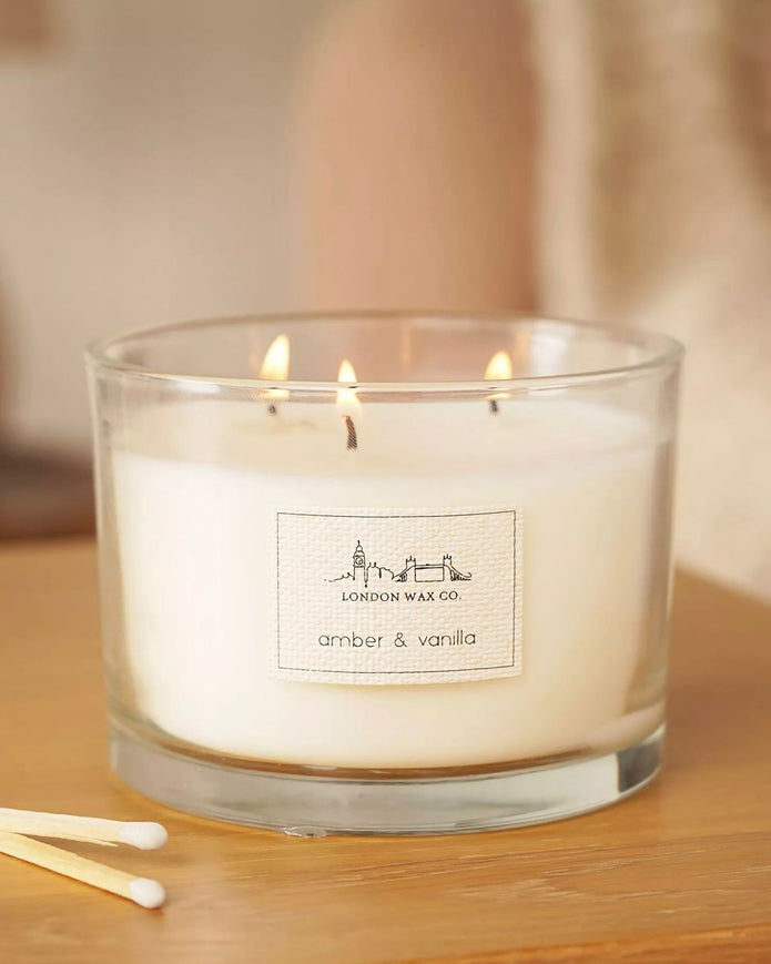 London Wax Company Triple Wick Lidded Candle - Amber & Vanilla