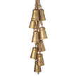 Gold Metal Jingle Bells Garland, full view of the hanging gold bell garland on white