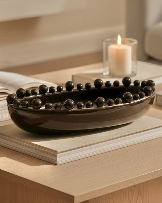 Oval Extra Large Black Bobble Bowl | Decorative Ball Bowl