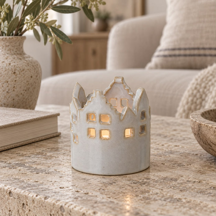 Round Ceramic House Tealight Candle Holder