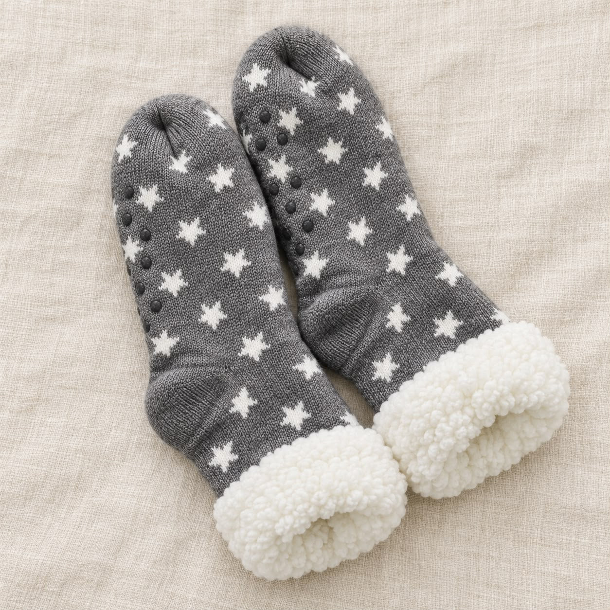 Cosy Slipper Socks - Grey Stars