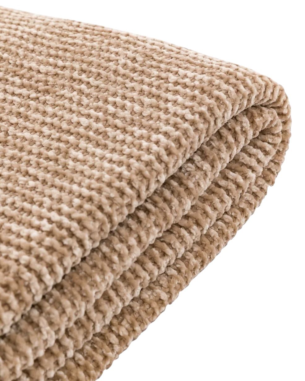Beige Luxe Chunky Chenille Throw blanket from Gallery Direct, soft and cozy for living room or bedroom decor.