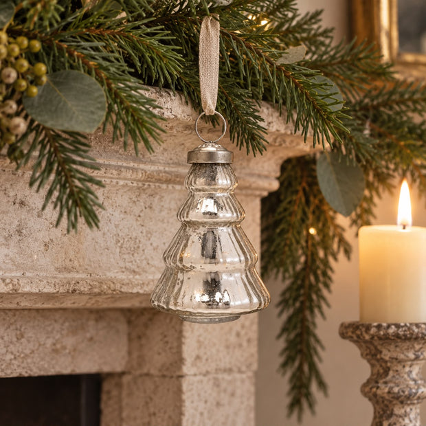 Silver Glass Christmas Tree Hanging Decoration