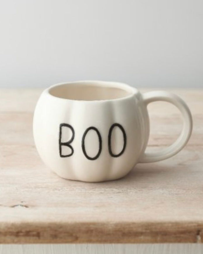 White Boo Ceramic Pumpkin Mug