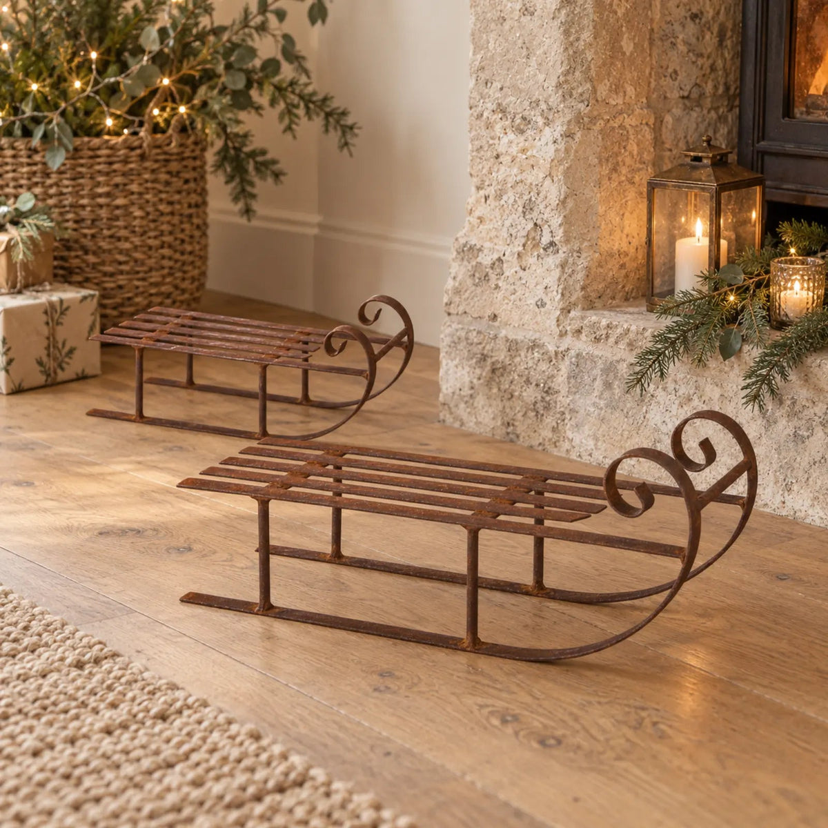 Rustic Metal Christmas Sleigh Decoration