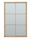 Large washed wood rectangle window framed mirror by Hill Interiors, showcasing a rustic, handcrafted design with clear reflective glass.