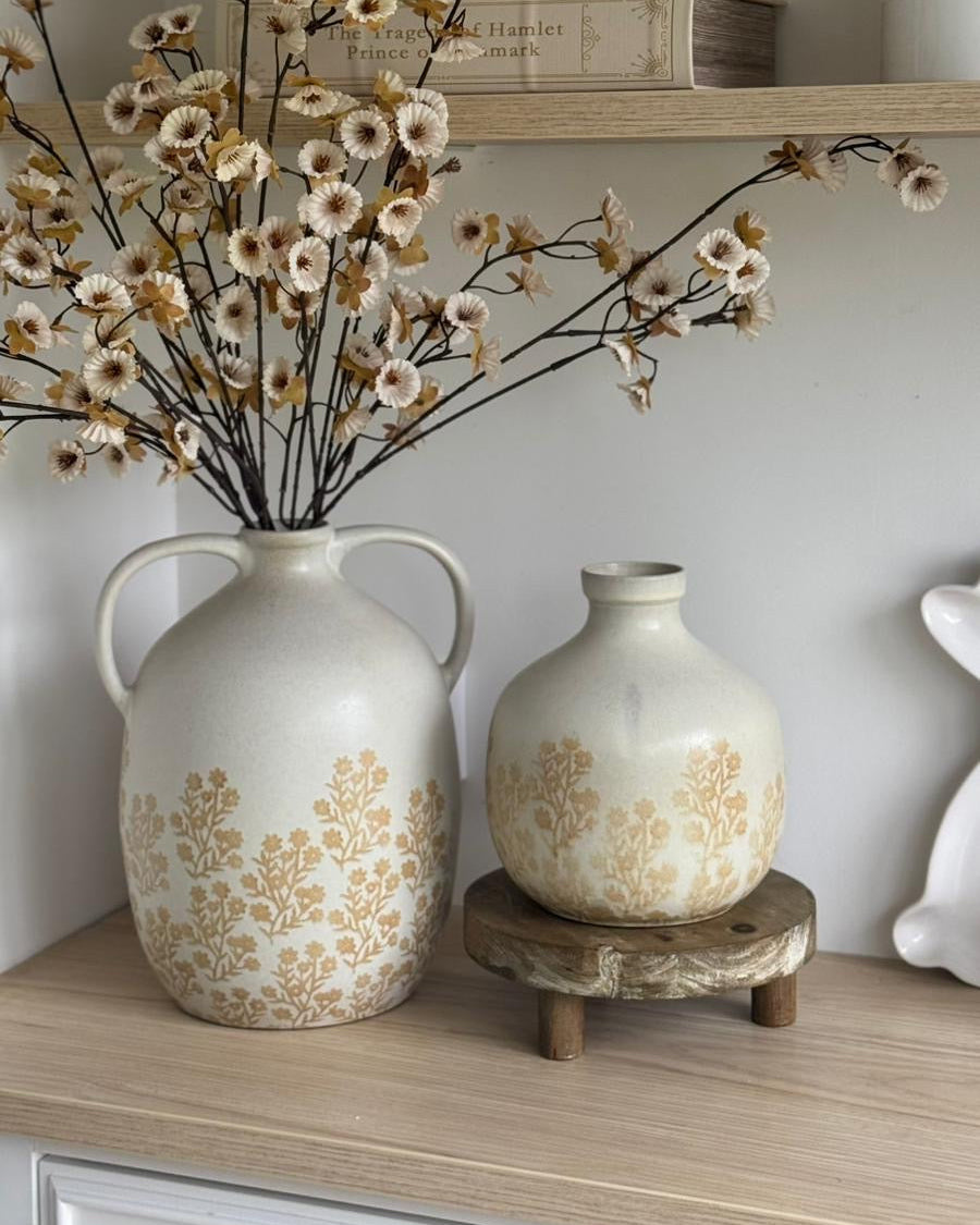 Large white Gainsborough Giftware vase with floral pattern, ceramic jug-style vase perfect for floral arrangements.