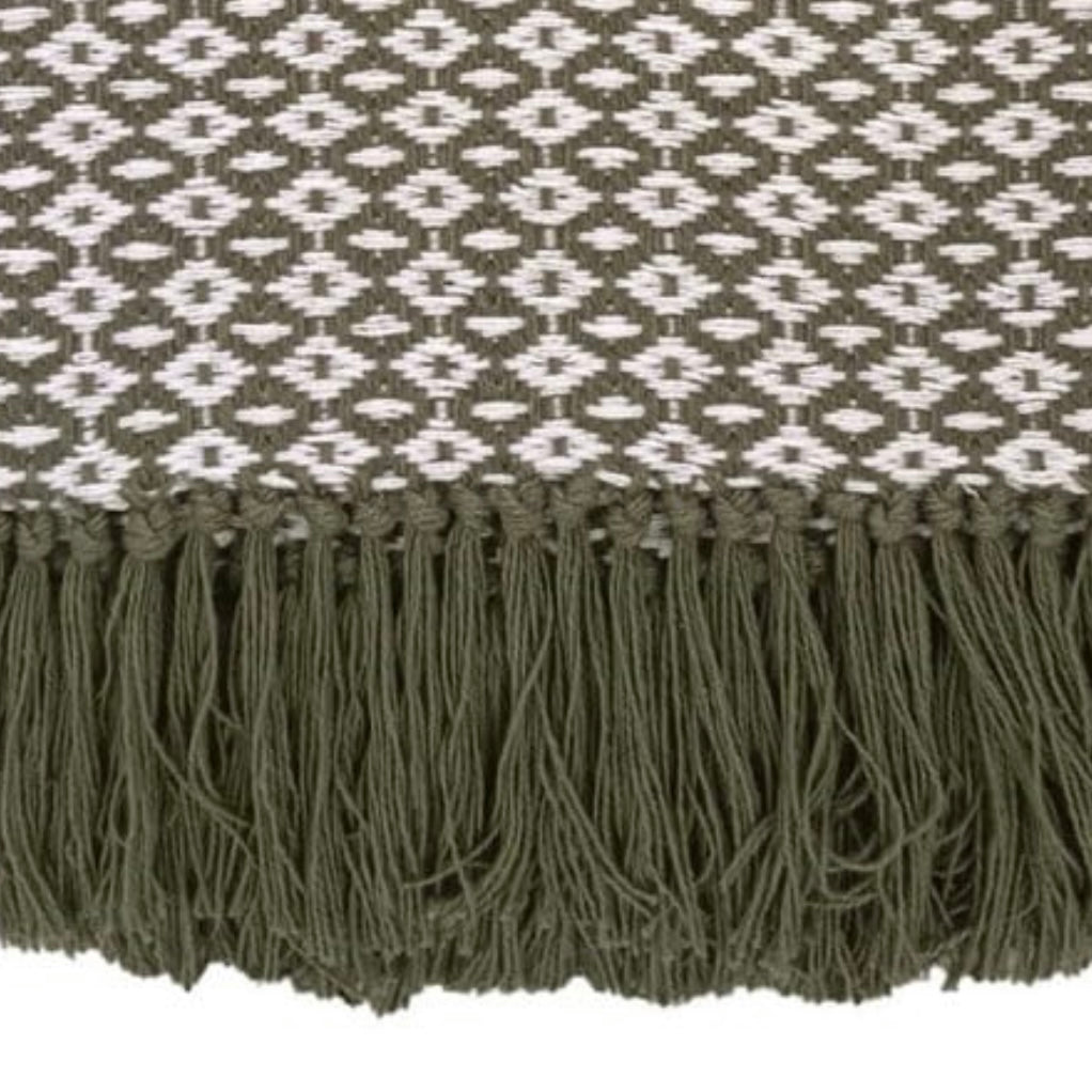 Olive Green Diamond Weave Cotton Throw Blanket