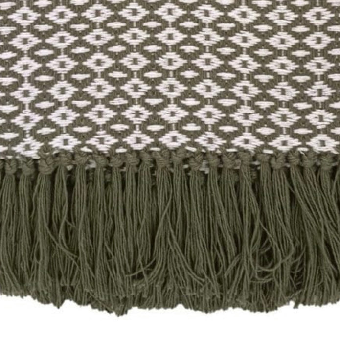 Olive Green Diamond Weave Cotton Throw Blanket