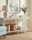 Hill Interiors Belmont Rattan Collection large console table with woven rattan design and sleek wooden frame, ideal for entryways or living rooms.