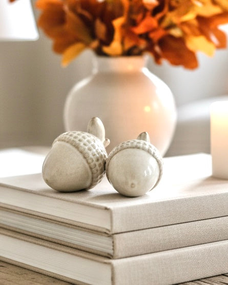 Neutral Ceramic Acorn Decor – Small + Medium