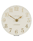 Thomas Kent 6-inch Arabic mantel clock in oatmeal white with black numerals and classic design, perfect for mantle or shelf decor.