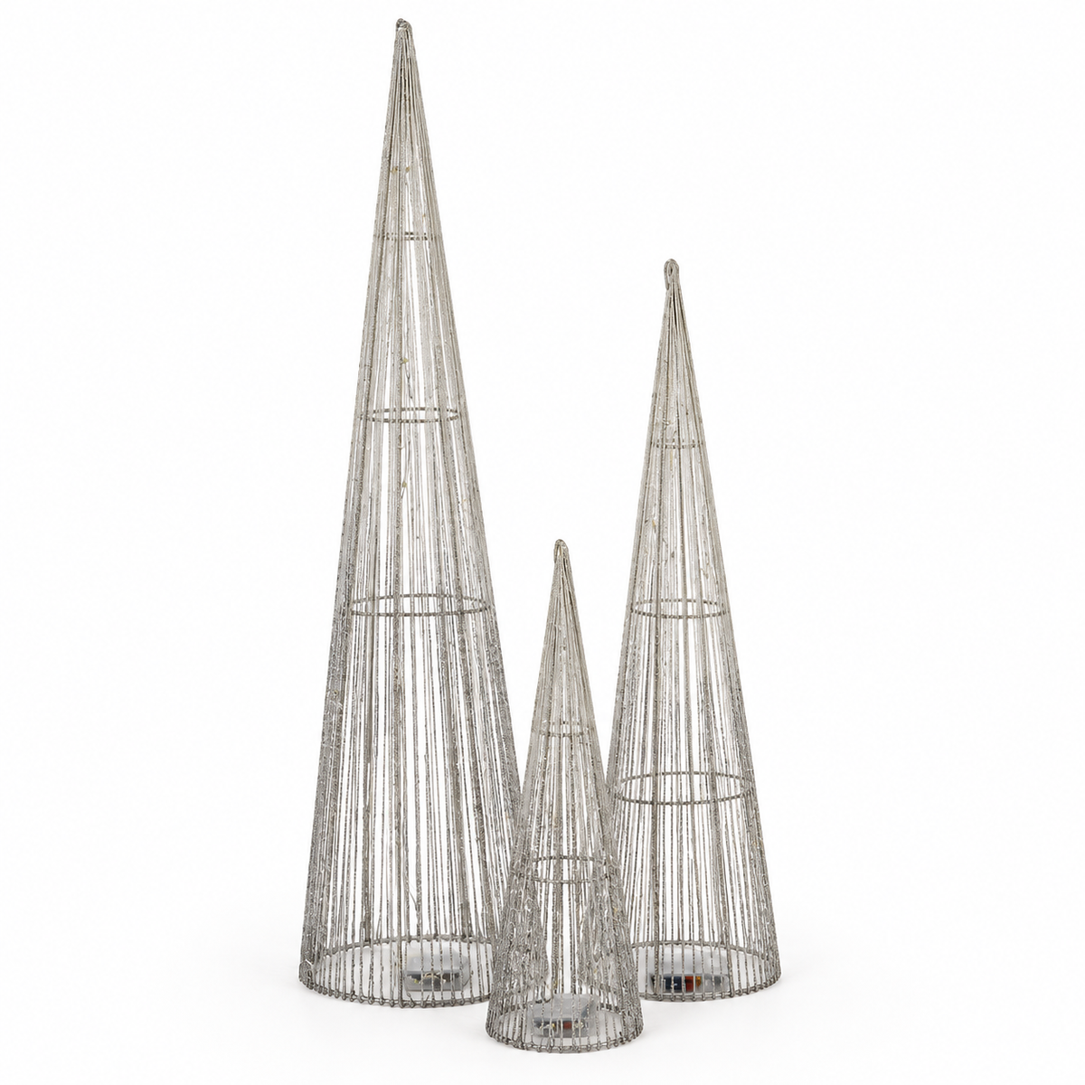Silver Sparkly Light-Up LED Trees – Set of 3