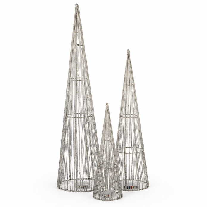 Silver Sparkly Light-Up LED Trees – Set of 3