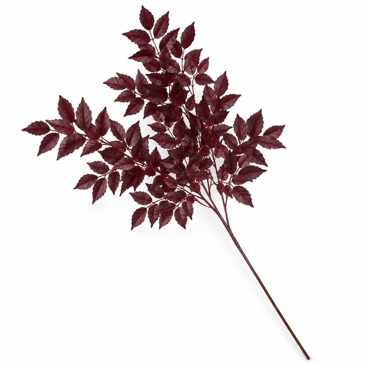 Artificial Burgundy Leaf Foliage Stem, single burgundy foliage stem angled on white