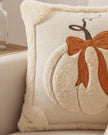Beige Fluffy Pumpkin With Bow Cushion Cover