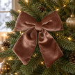 Chocolate brown velvet Christmas clip-on bow by Widdop & Co, featuring a festive and elegant decorative accessory.