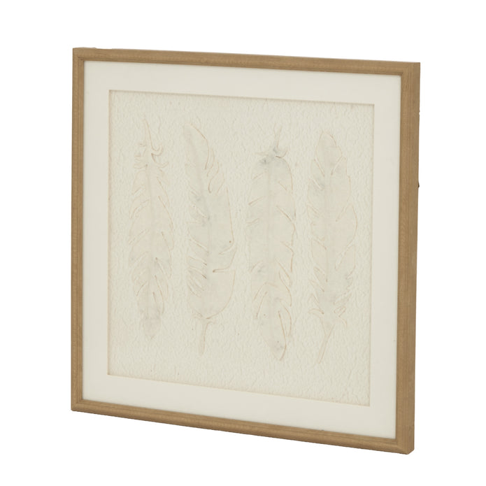 White feather wall art by Hill Interiors in a frame, modern wall decor piece featuring a delicate feather design.