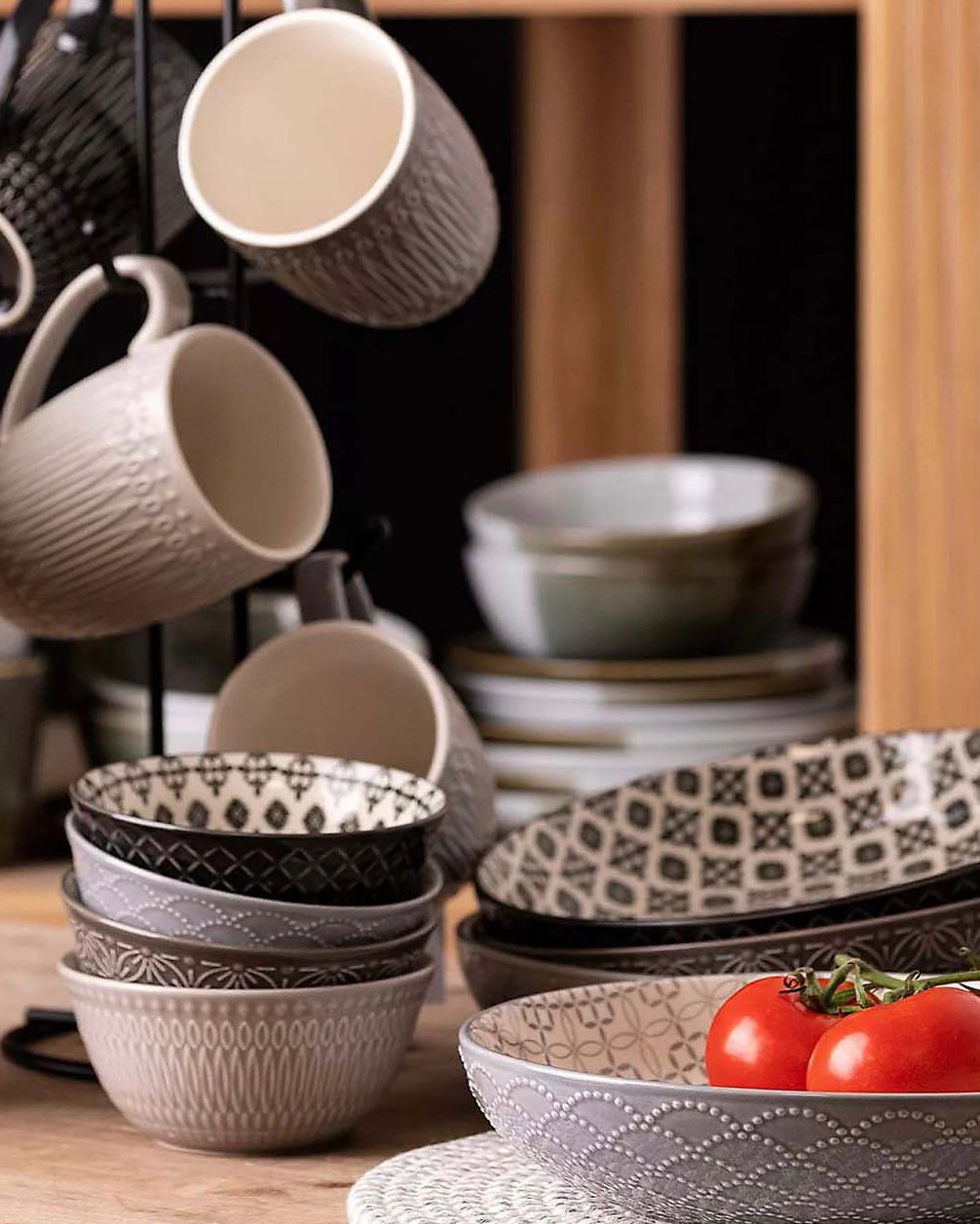 Patterned Nordic Monochrome Pasta Bowls - Set of Four