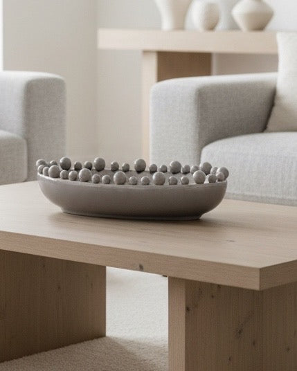 Oval Extra Large Grey Bobble Edged Bowl