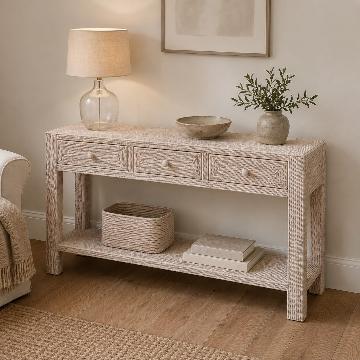 Rattan Large Rectangular Console Table - PRE ORDER MID SEPTEMBER DELIVERY