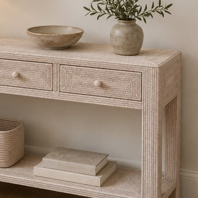 Rattan Large Rectangular Console Table - PRE ORDER MID SEPTEMBER DELIVERY