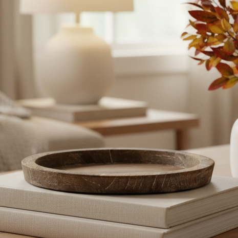 Wooden Brown Round Styling Tray