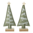Sage Green Felt Christmas Tree With Wood Star, two embroidered sage felt trees on white