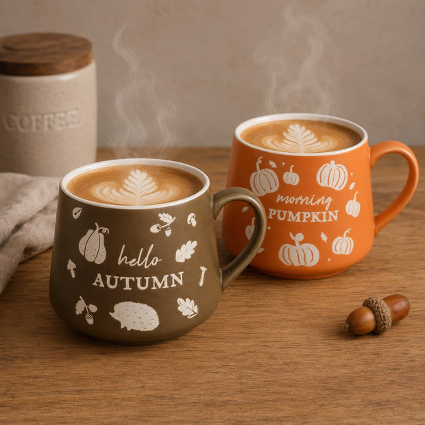 Chocolate Brown Hedgehog Hello Autumn Mug