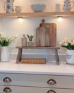 Natural wooden rustic display bench and riser by Gisela Graham, showing a small and large wooden home decor piece with a rustic finish.
