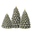 LED Light Up Green Christmas Tree Candle, three green tiered tree candles in different sizes against white