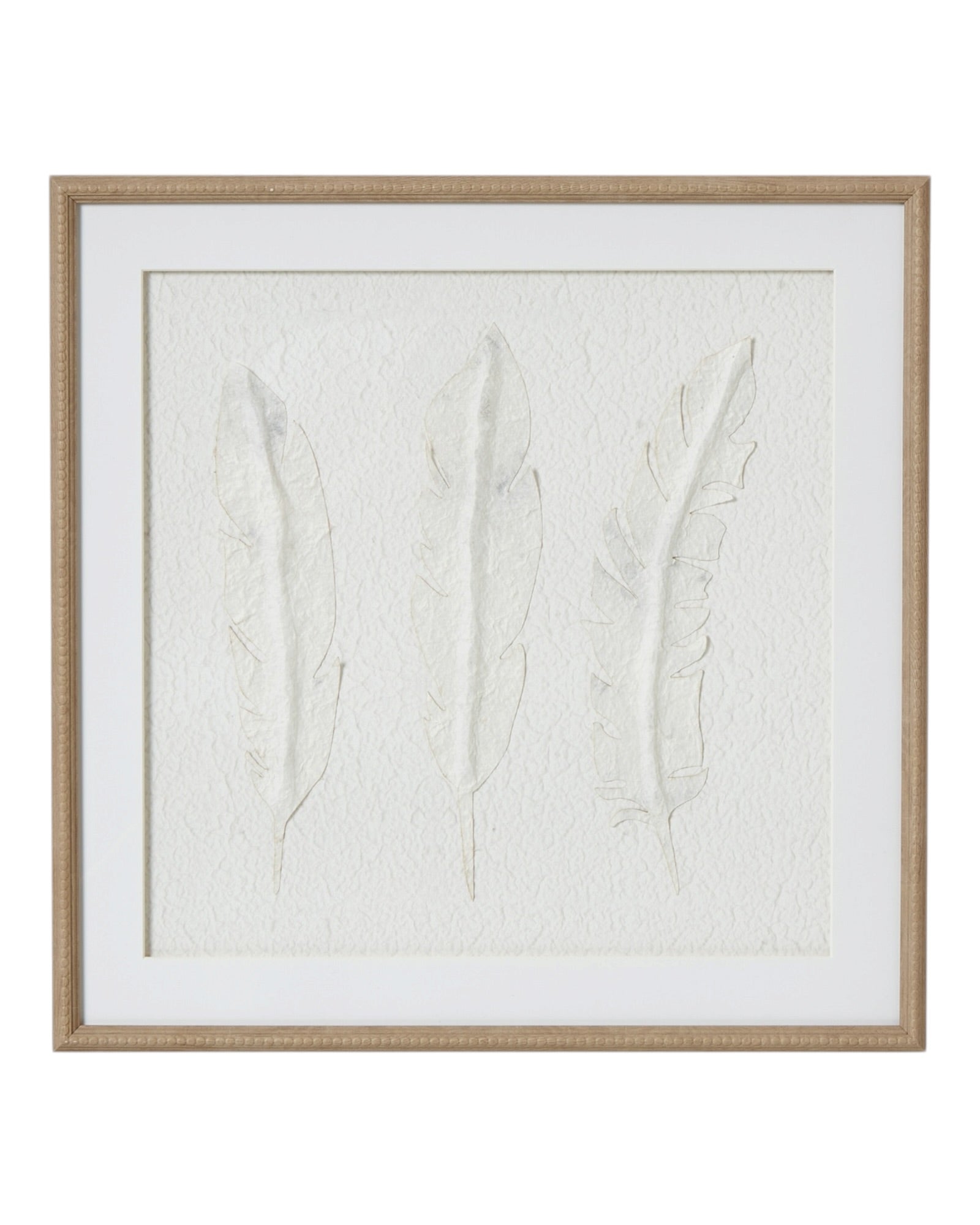 White feather wall art by Hill Interiors in a frame, featuring a delicate feather design for elegant home decor.