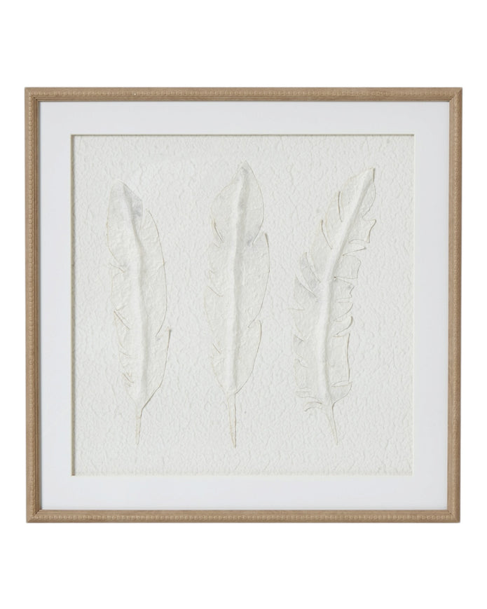 White feather wall art by Hill Interiors in a frame, featuring a delicate feather design for elegant home decor.