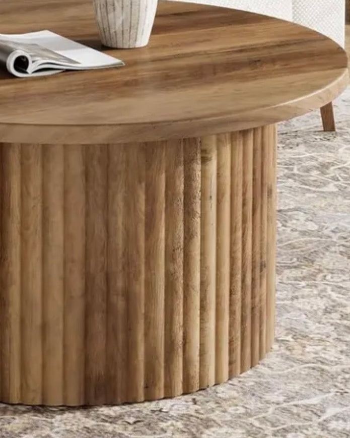 Rustic Natural Round Wood Coffee Table - PRE ORDER UP TO 14 DAYS DELIVERY