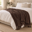 Chocolate Brown Sherpa Tasselled Blanket Throw