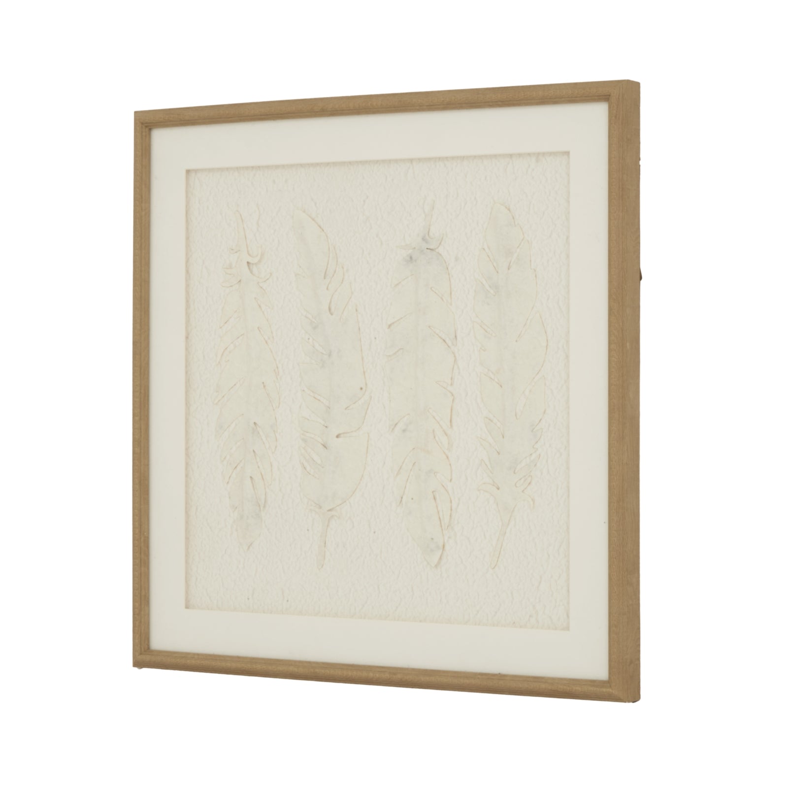 Alta White Feather wall art by Hill Interiors in a frame, featuring elegant white feathers as decorative wall decor.