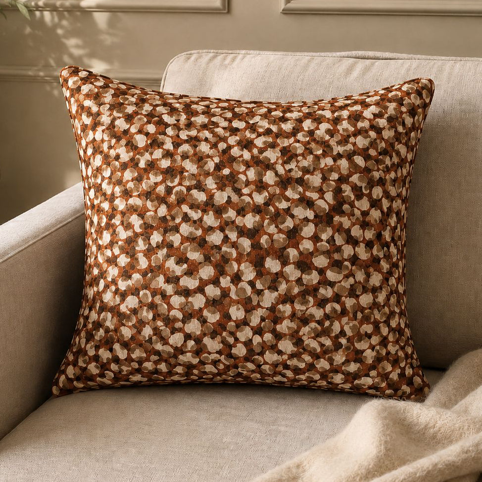 Rust Brown Print Cushion Cover