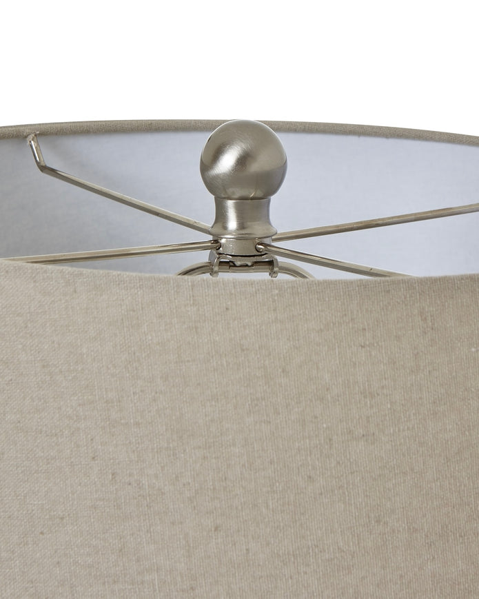 White ceramic ribbed urn-style lamp from Hill Interiors, ideal for modern lighting and home decor.