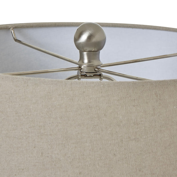 White ceramic ribbed urn-style lamp from Hill Interiors, ideal for modern lighting and home decor.