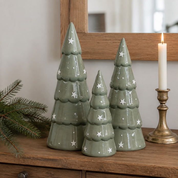Sage Green Ceramic Tree with White Star Detail
