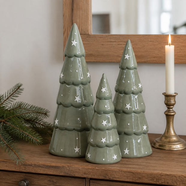 Sage Green Ceramic Tree with White Star Detail