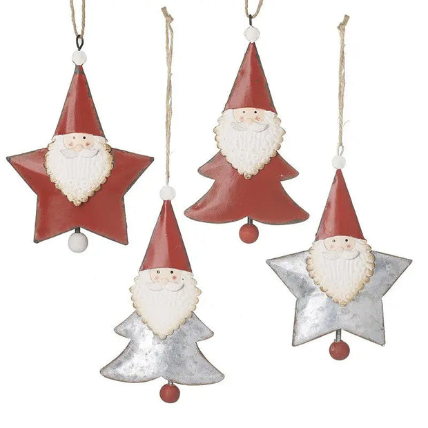 Sm Red Metal Silver Star Tree Santas Mix
