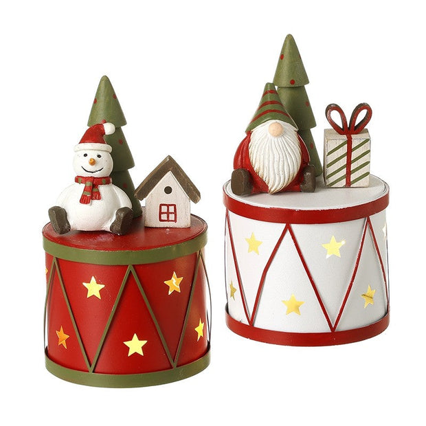 Metal Drum Ornament With Santa Or Snowman