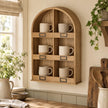 Arched wooden mug wall shelf unit by Heaven Sends, showcasing a stylish wall-mounted storage for mugs and small decor items.