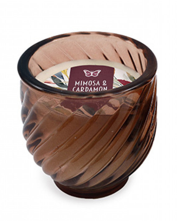 Brown Glass Twisted Candle - Mimosa And Cardamon
