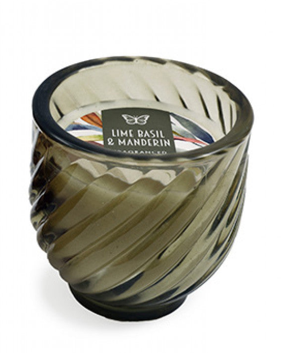Olive Green Glass Twisted Candle - Lime, Basil & Mandarin